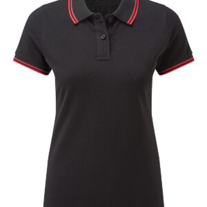 Women's classic fit tipped polo - Black/Red, XS