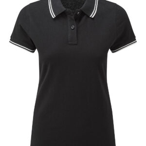 Women's classic fit tipped polo - Black White, XS