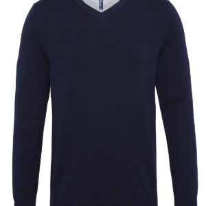 Men's cotton blend v-neck sweater - French Navy, S
