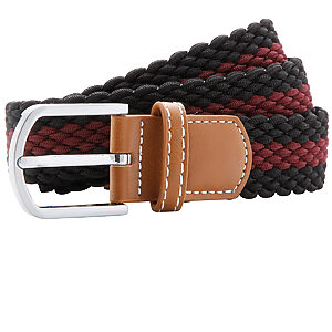 Two-colour stripe braid stretch belt - Black/Burgundy, One size