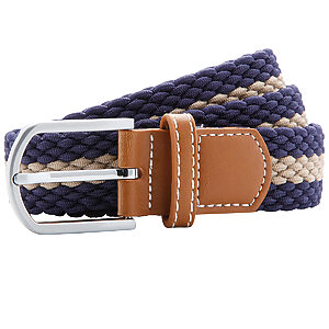 Two-colour stripe braid stretch belt - Navy/Khaki, One size