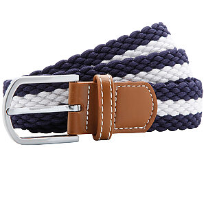 Two-colour stripe braid stretch belt - Navy/White, One size
