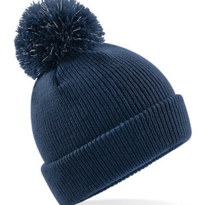 Junior reflective bobble beanie - French Navy, One size