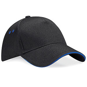 Ultimate 5-panel cap - sandwich peak - Black/Bright Royal, One size