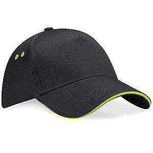Ultimate 5-panel cap - sandwich peak - Black/Lime Green, One size