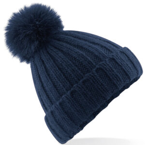 Verbier fur pop pom chunky beanie - Navy, One size