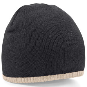 Two-tone pull-on beanie - Black/Stone, One size