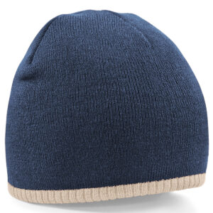 Two-tone pull-on beanie - French Navy/Stone, One size