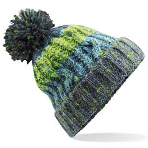 Corkscrew pom pom beanie - Electric Grey, One size