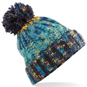 Corkscrew pom pom beanie - Marine Splash, One size