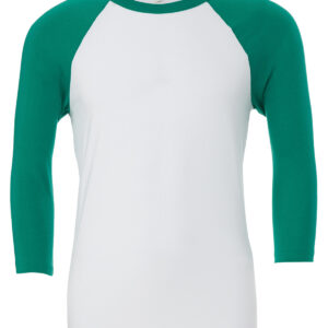 Unisex triblend ¾ sleeve baseball t-shirt - White/Kelly, XS