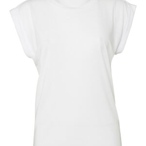 Women's flowy muscle tee with rolled cuff - White, S