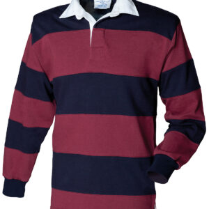Sewn stripe long sleeve rugby shirt - Burgundy/Navy, S