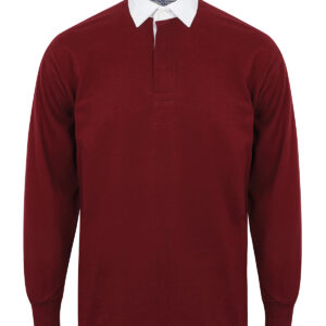 Long sleeve plain rugby shirt - Deep Burgundy/White, S