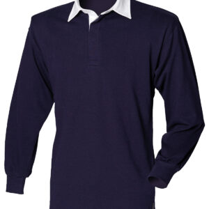 Long sleeve plain rugby shirt - Navy/White, XS
