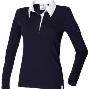 Women's long sleeve plain rugby shirt - Navy/White, XS