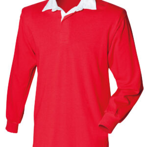Kids long sleeve plain rugby shirt - Red, S