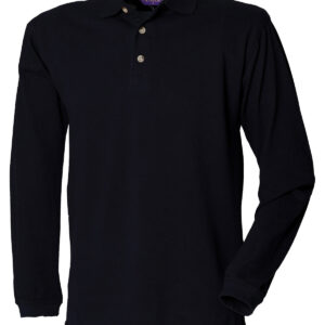 Long sleeve cotton polo shirt - Navy, S