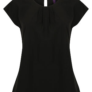 Women's pleat front short sleeve blouse - Black, XS