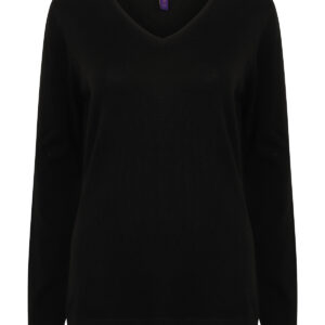 Women's 12 gauge v-neck jumper - Black, XXS