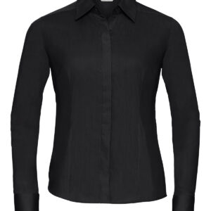 Women's long sleeve polycotton easycare fitted poplin shirt - Black, XS