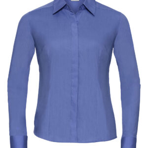 Women's long sleeve polycotton easycare fitted poplin shirt - Corporate Blue, XS