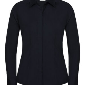 Women's long sleeve polycotton easycare fitted poplin shirt - French Navy, XS