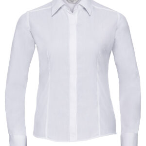 Women's long sleeve polycotton easycare fitted poplin shirt - White, XS