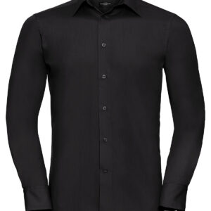 Long sleeve polycotton easycare fitted poplin shirt - Black, S