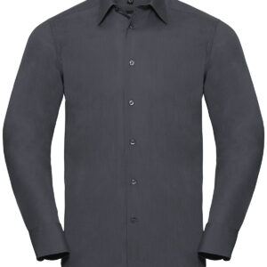 Long sleeve polycotton easycare fitted poplin shirt - Convoy Grey, S