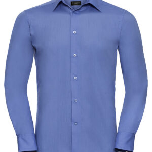 Long sleeve polycotton easycare fitted poplin shirt - Corporate Blue, S