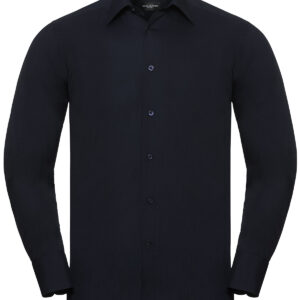 Long sleeve polycotton easycare fitted poplin shirt - French Navy, S
