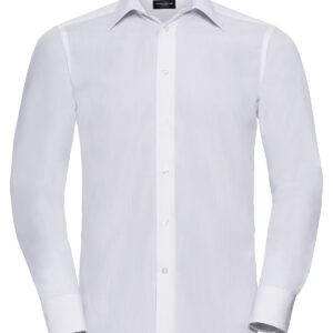 Long sleeve polycotton easycare fitted poplin shirt - White, S