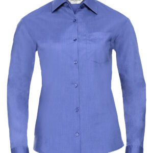 Women's long sleeve polycotton easycare poplin shirt - Corporate Blue, XS