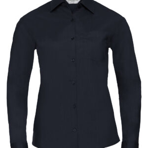 Women's long sleeve polycotton easycare poplin shirt - French Navy, S