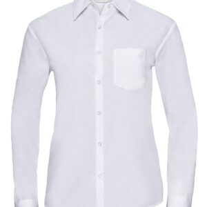 Women's long sleeve polycotton easycare poplin shirt - White, XS
