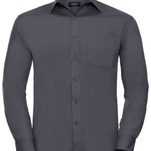 Long sleeve polycotton easycare poplin shirt - Convoy Grey, S
