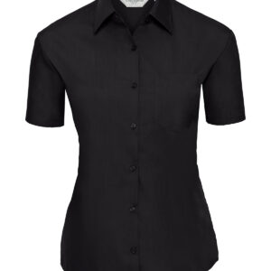 Women's short sleeve polycotton easycare poplin shirt - Black, XS