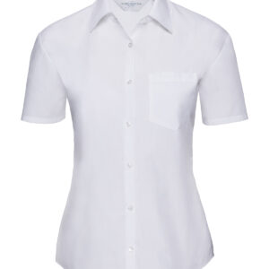 Women's short sleeve polycotton easycare poplin shirt - White, XS