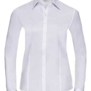 Women's long sleeve herringbone shirt - White, XS
