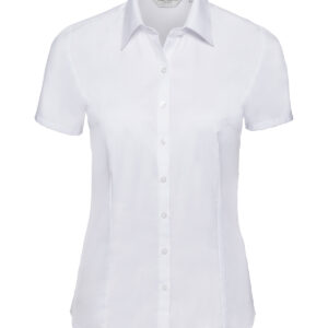 Women's short sleeve herringbone shirt - White, XS