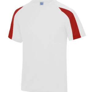 Kids contrast cool T - Arctic White/Fire Red, 3/4 Yrs
