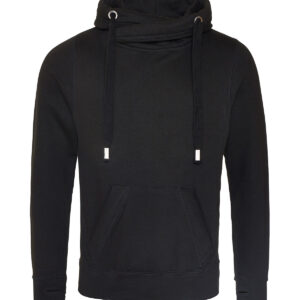 Cross neck hoodie - Jet Black, XS