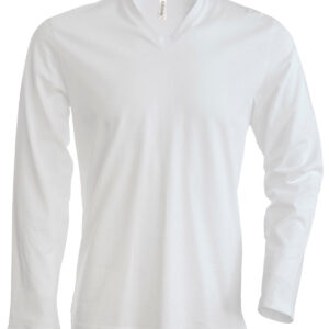 Men's long-sleeved V-neck T-shirt - White, S