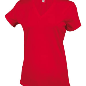 Ladies' short-sleeved V-neck T-shirt - Red, S
