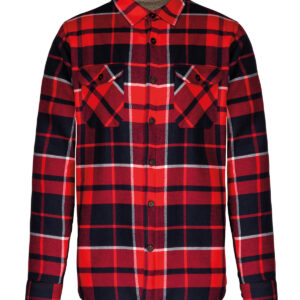 Sherpa-lined checked shirt jacket - Red/Navy, S