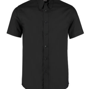 Premium Oxford shirt short-sleeved (tailored fit) - Black, 14.5