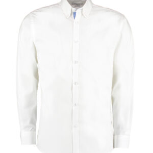 Contrast premium Oxford shirt (button-down collar) long-sleeved (tailored fit) - White/Mid Blue, S