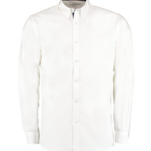 Contrast premium Oxford shirt (button-down collar) long-sleeved (tailored fit) - White/Navy, S