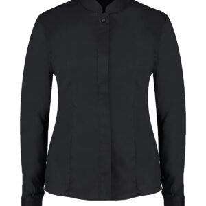 Women's mandarin collar shirt long-sleeved (tailored fit) - Black, 8